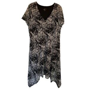 Ronni Nicole 3X Lace Overlay Shift Dress Hankie Hem Whimsigoth Black/Wht Party